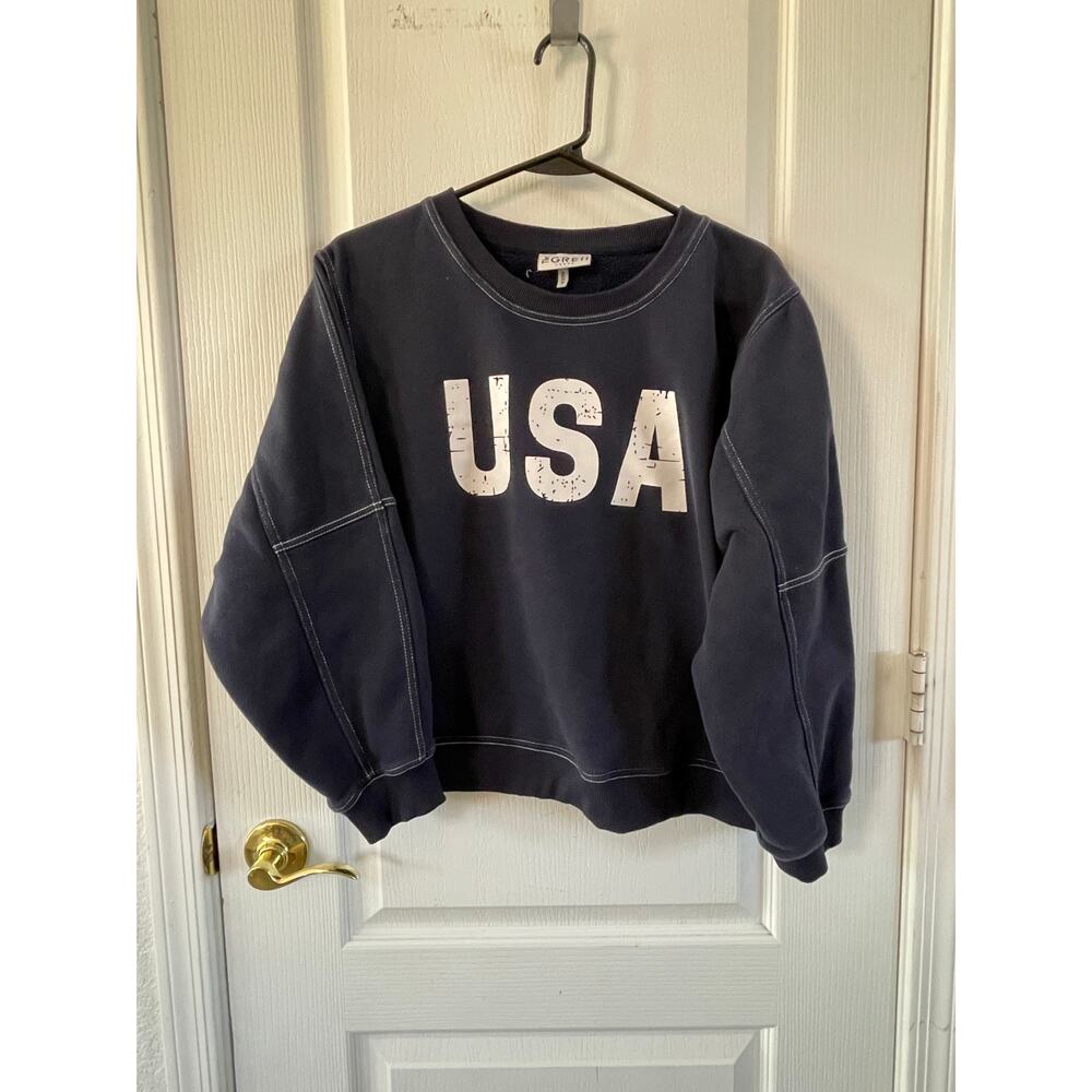 The Greii USA Cropped Sweatshirt Large Navy Oversized Pullover